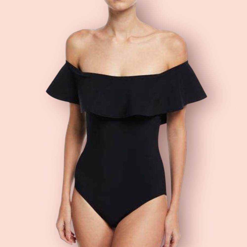 KARLA COLLETTO Black Off Shoulder Ribbed One Piece Swimsuit